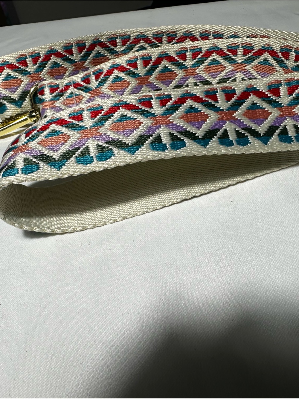 M34. Boho Woven Geometric Adjustable Crossbody Bag Strap Gold Hardware